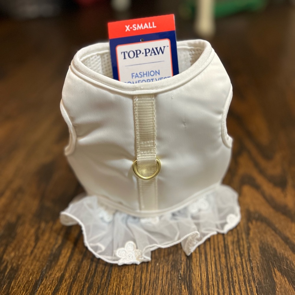 White Skirt Vest Dog Harness by Top Paw. Size XS